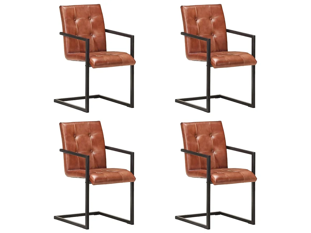 Chaises à manger cantilever lot de 4 marron cuir véritable