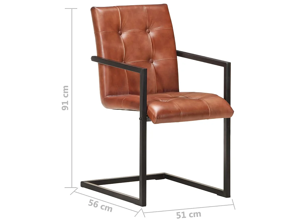Chaises à manger cantilever lot de 4 marron cuir véritable
