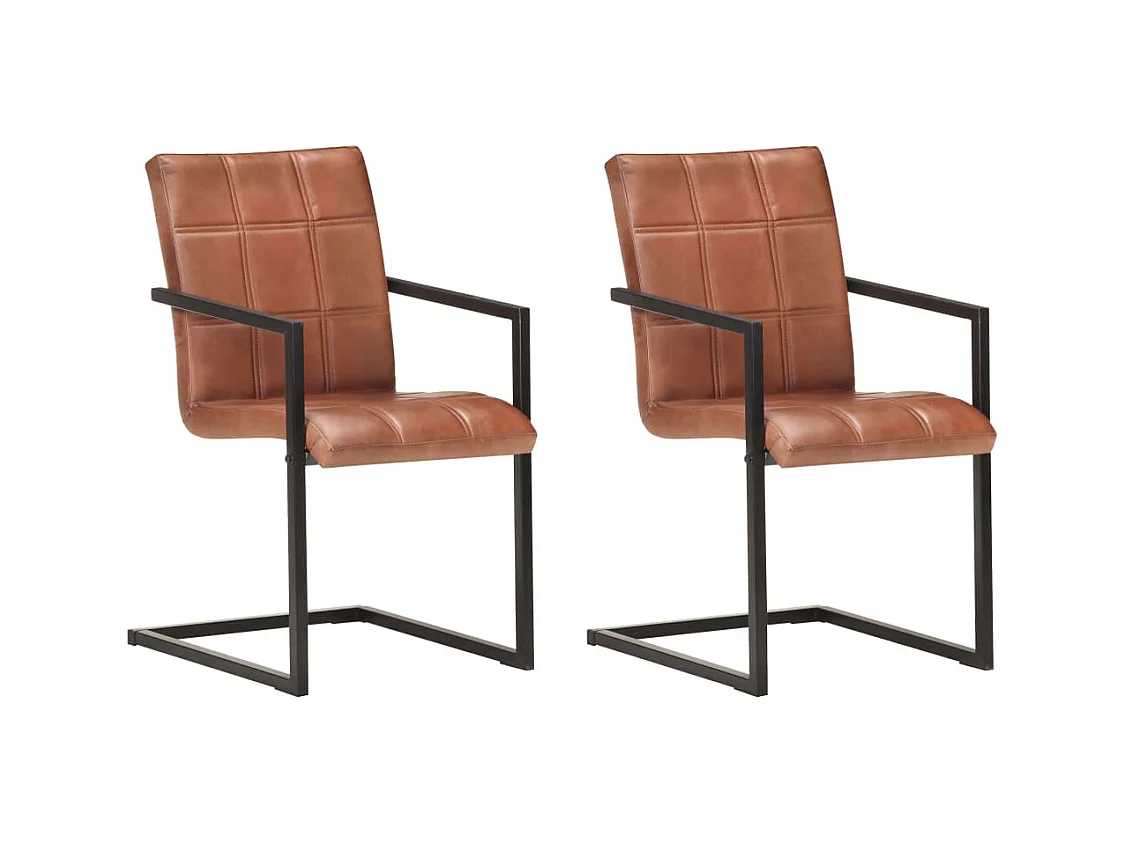Chaises à manger cantilever lot de 2 marron cuir véritable