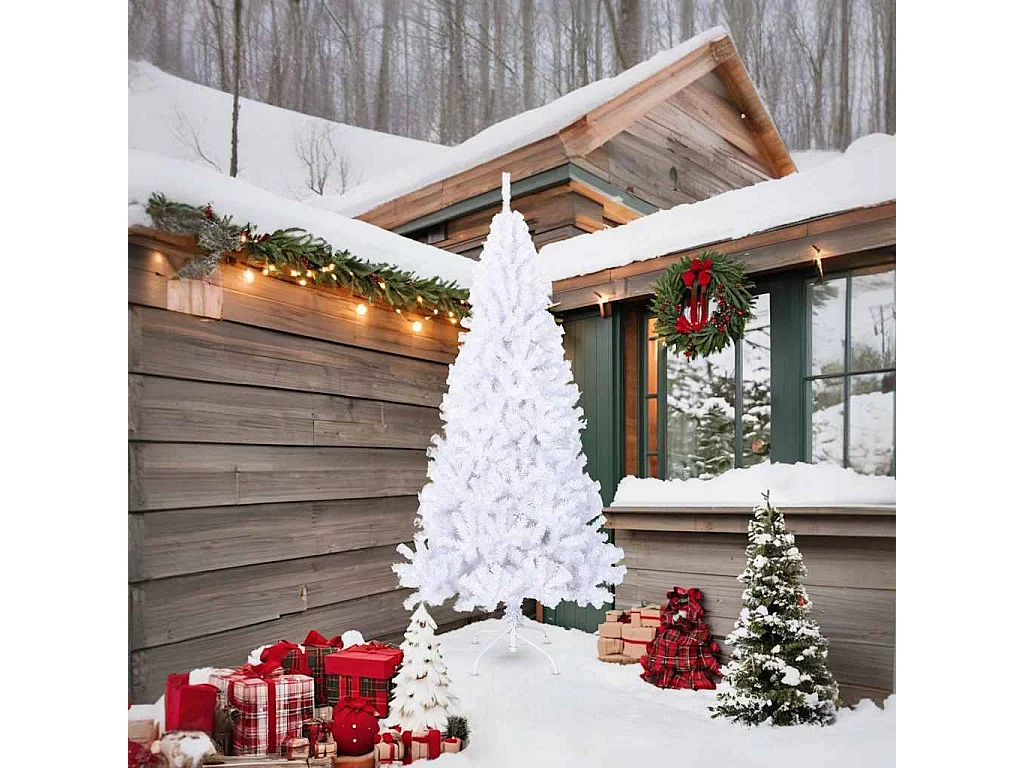 Künstlicher Weihnachtsbaum mit Dicken Zweigen Weiß 210 cm PVC