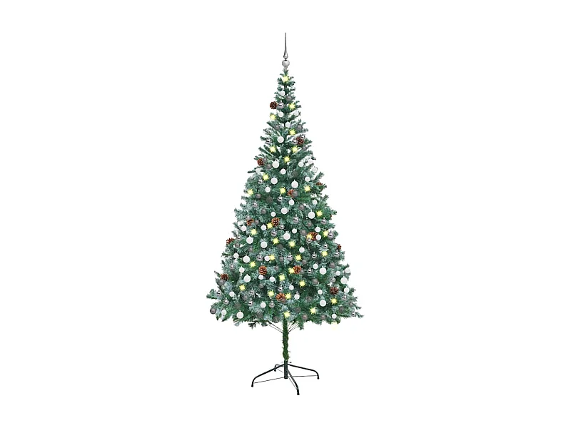 Künstlicher Weihnachtsbaum mit Beleuchtung Kugeln Zapfen 210 cm