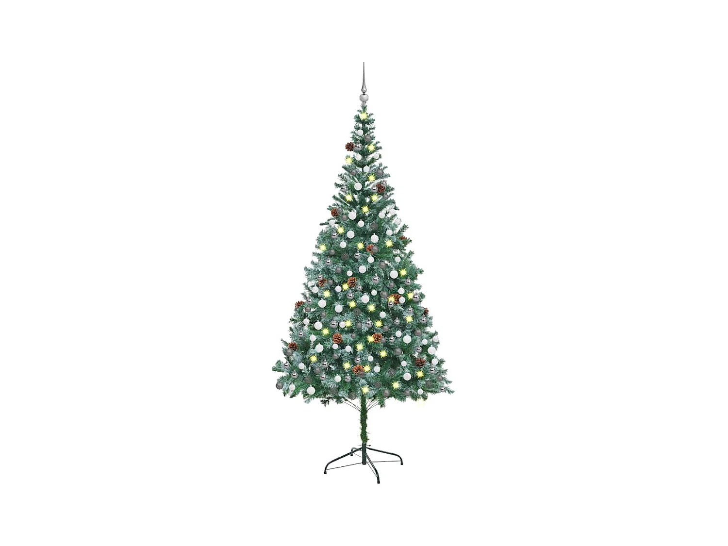Arbre de Noël artificiel pré-éclairé/boules pommes de pin 210cm