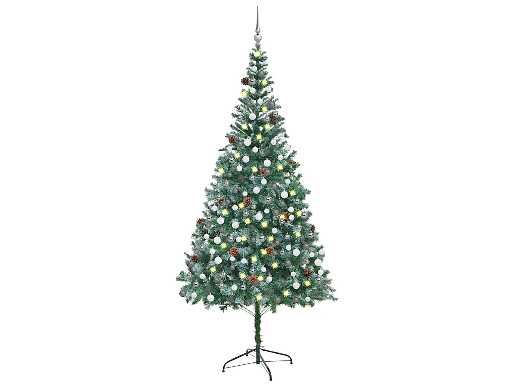 Árvore Natal artificial pré-iluminada c/ bolas e pinhas 210 cm