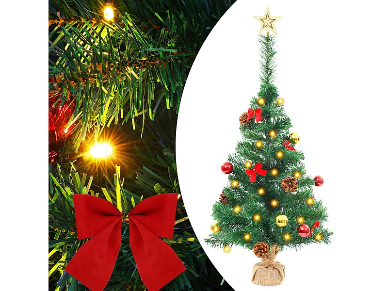 Künstlicher Weihnachtsbaum mit Beleuchtung & Kugeln Grün 64 cm