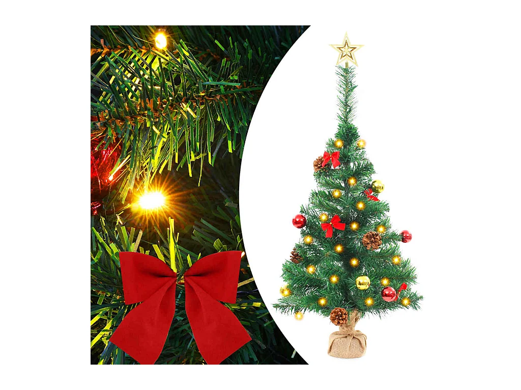 Künstlicher Weihnachtsbaum mit Beleuchtung & Kugeln Grün 64 cm