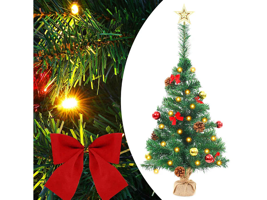 Árvore de Natal artificial pré-iluminada + enfeites 64 cm verde