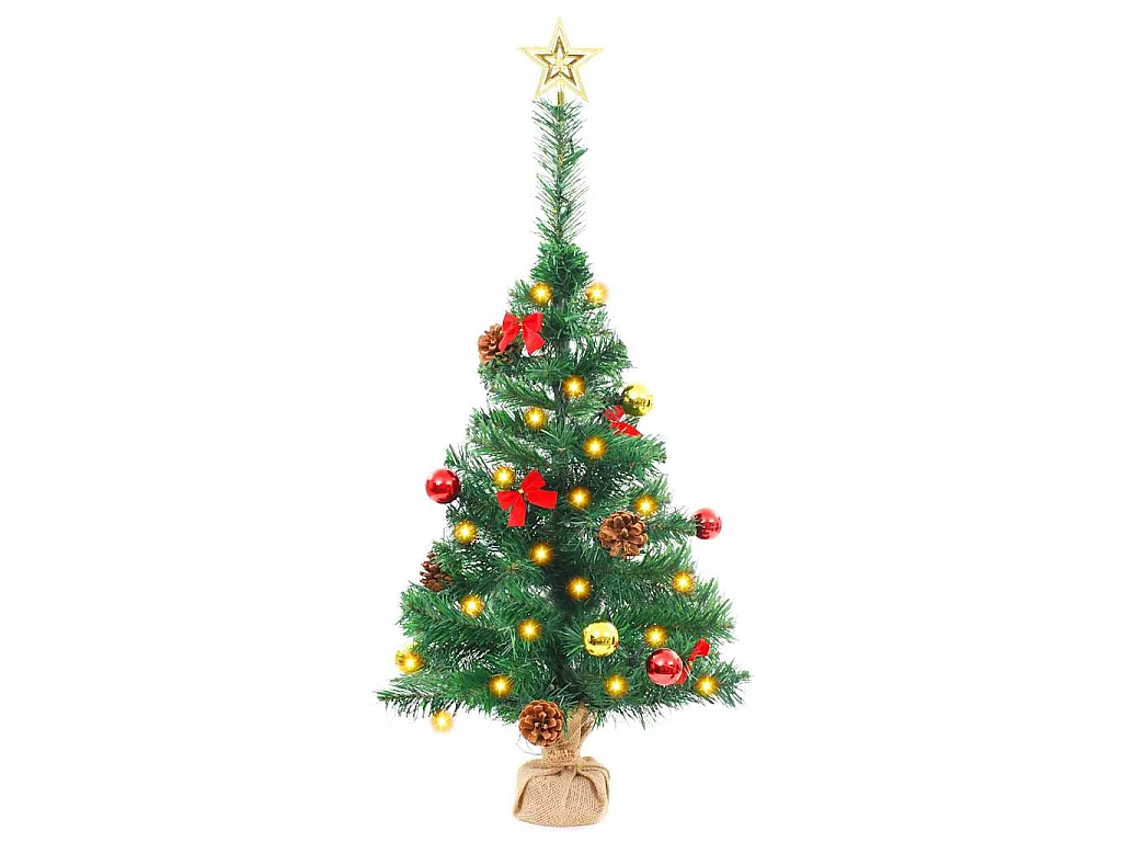 Árvore de Natal artificial pré-iluminada + enfeites 64 cm verde