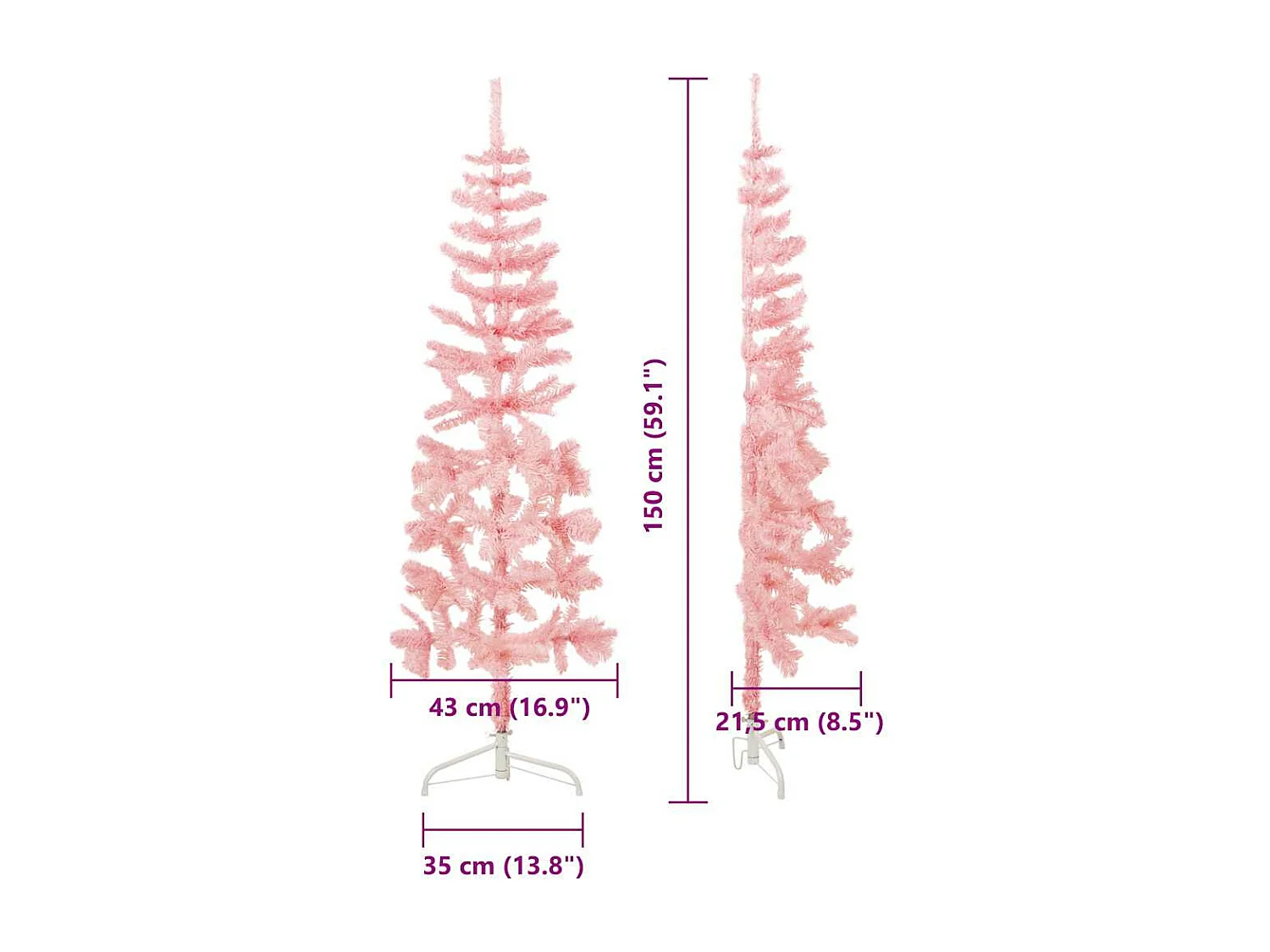 Demi sapin de Noël artificiel mince avec support Rose 150 cm