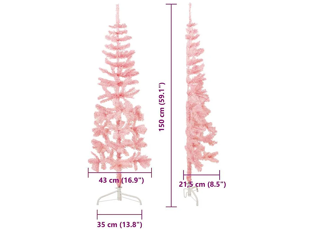 Kunstkerstboom half met standaard smal 150 cm roze