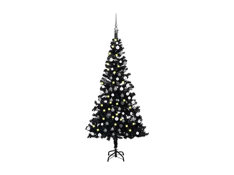 Künstlicher Weihnachtsbaum Beleuchtung & Kugeln Schwarz 150 cm