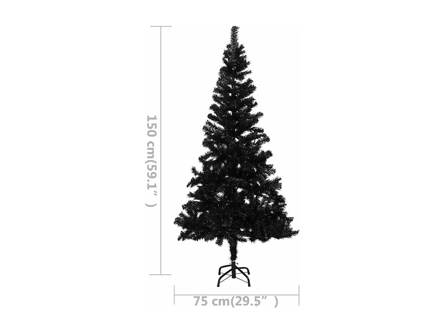 Arbre de Noël artificiel pré-éclairé et boules noir 150 cm PVC