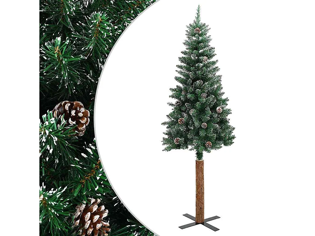 Árvore de Natal fina madeira genuína e neve branca 210 cm verde