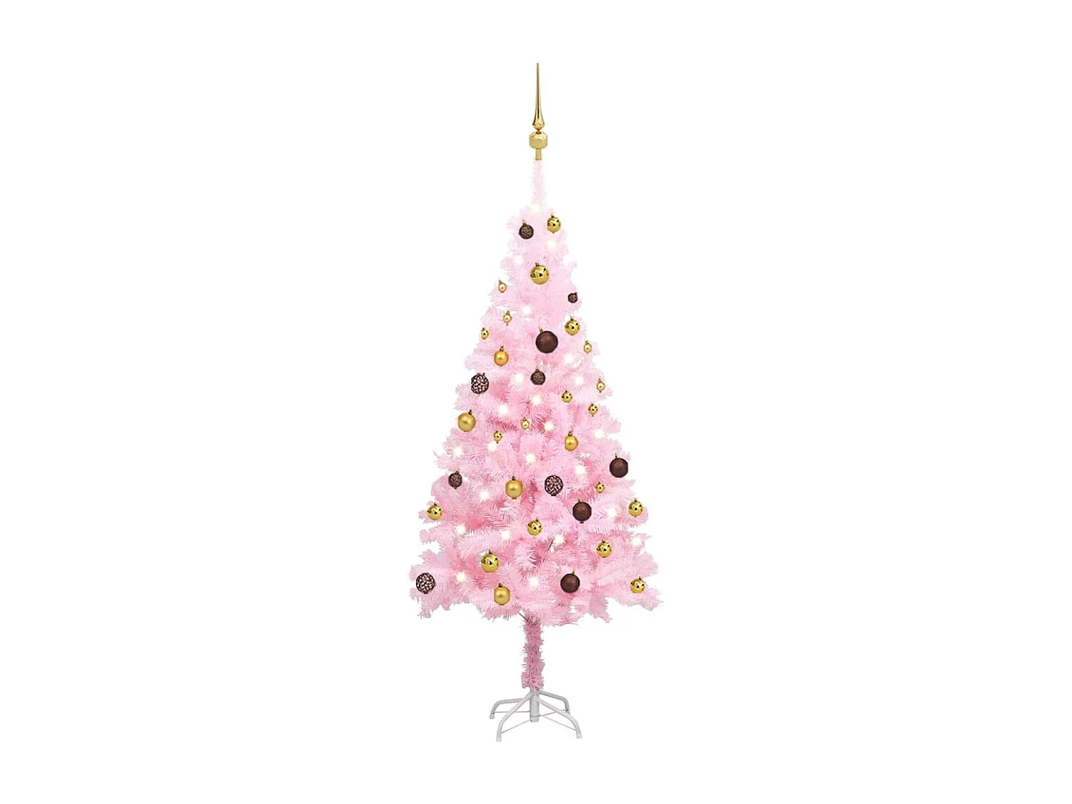 Arbre de Noël artificiel pré-éclairé et boules rose 150 cm PVC