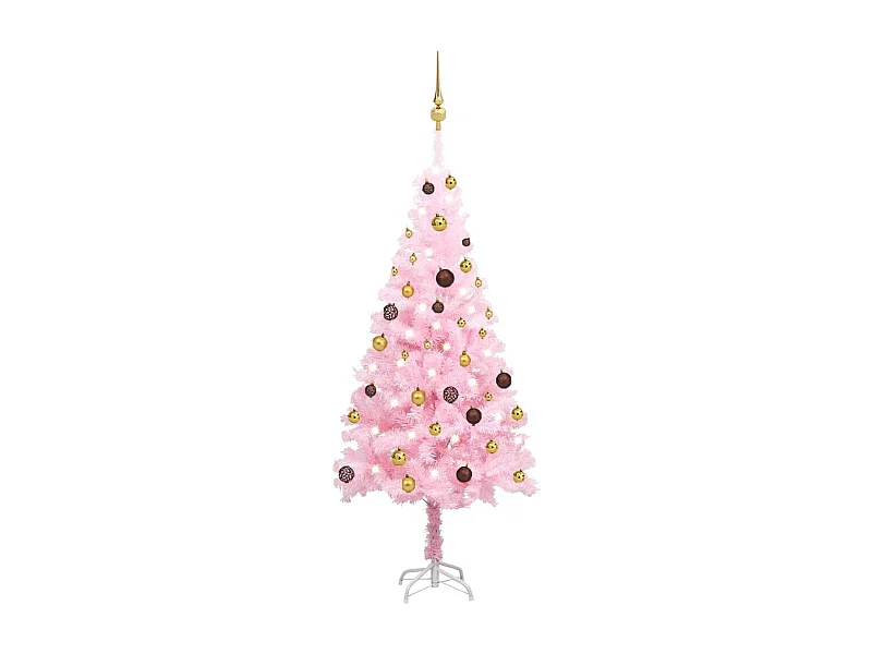 Arbre de Noël artificiel pré-éclairé et boules rose 150 cm PVC