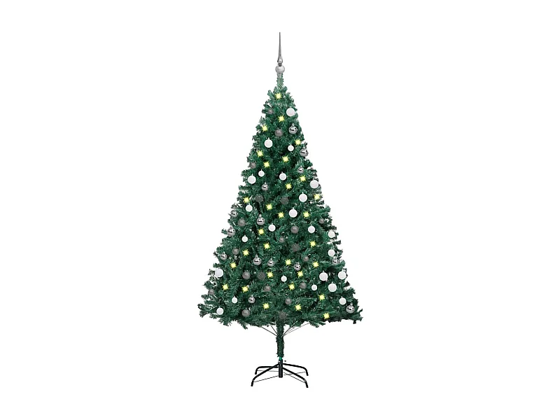 Kunstkerstboom met verlichting en kerstballen 180 cm PVC groen