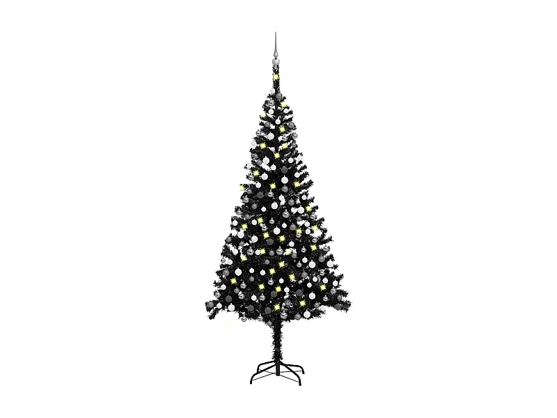 Albero di Natale Preilluminato con Palline Nero 240 cm PVC