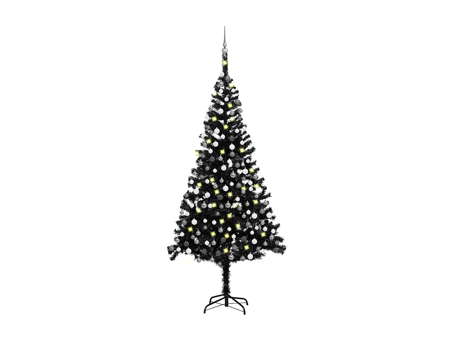 Arbre de Noël artificiel pré-éclairé et boules noir 240 cm PVC