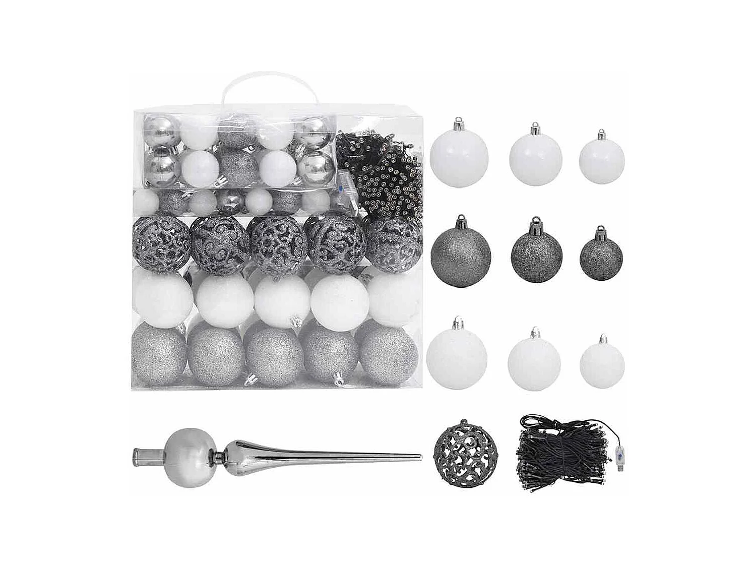 Arbre de Noël artificiel pré-éclairé et boules noir 240 cm PVC