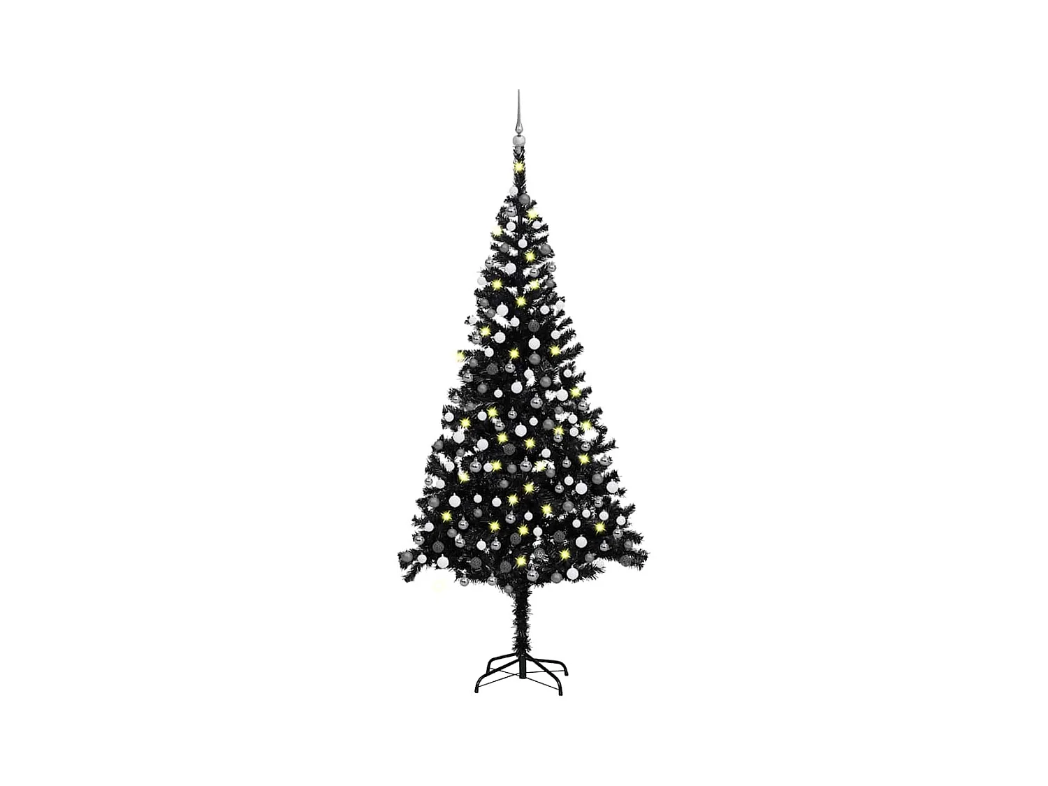 Kunstkerstboom met verlichting en kerstballen 240 cm PVC zwart