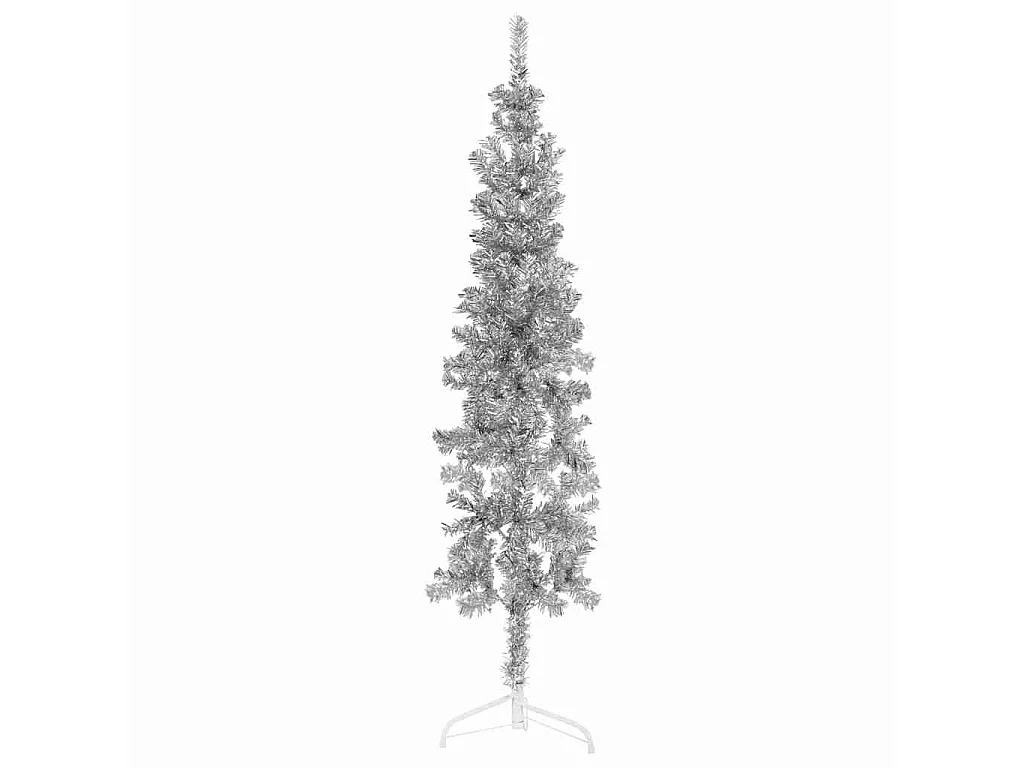 Demi sapin de Noël artificiel mince avec support Argenté 120 cm
