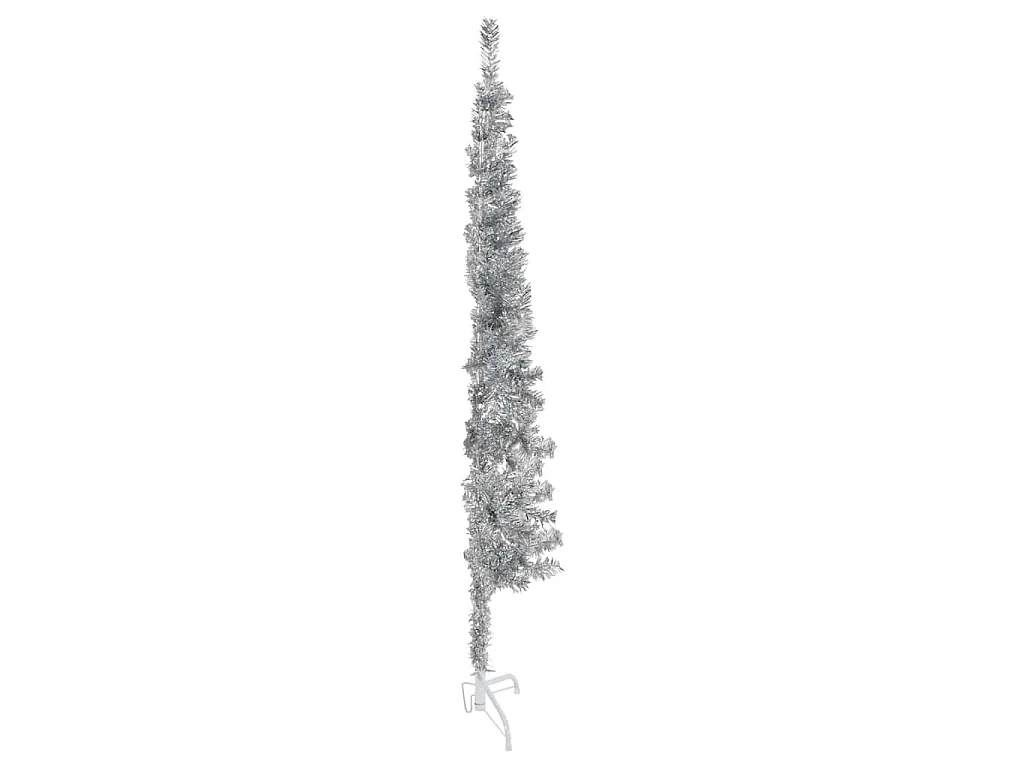 Demi sapin de Noël artificiel mince avec support Argenté 120 cm