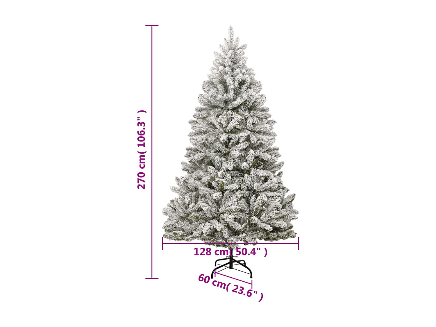 Sapin de Noël artificiel à charnières avec neige floquée 270 cm