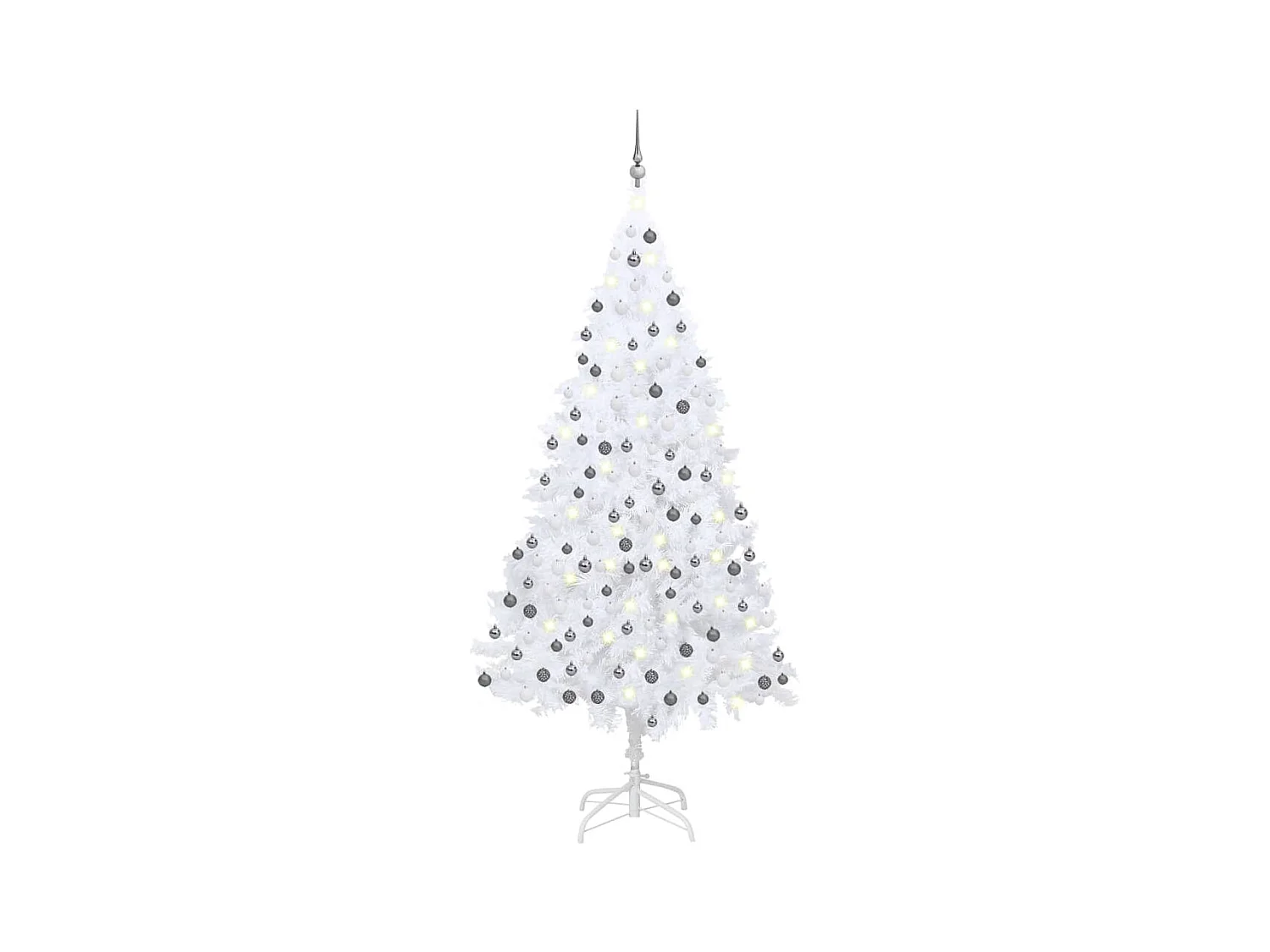 Kunstkerstboom met verlichting en kerstballen 210 cm PVC wit