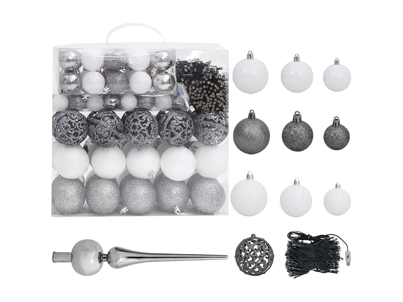 Árvore Natal artificial pré-iluminada c/ bolas PVC branco