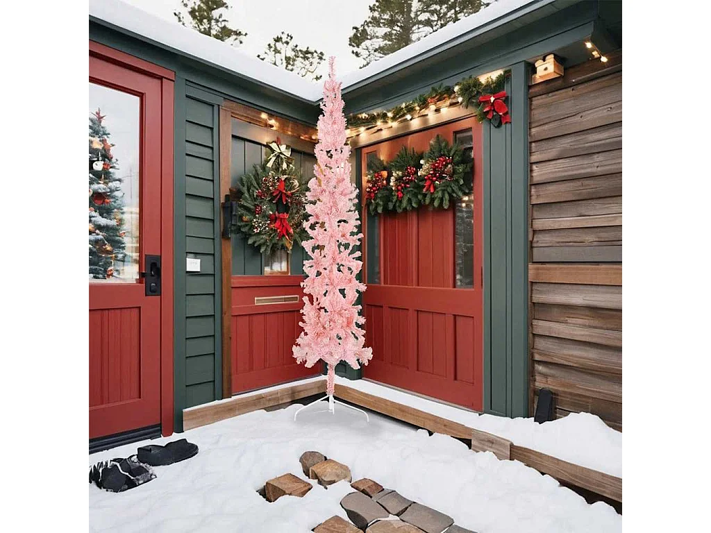 Demi sapin de Noël artificiel mince avec support Rose 240 cm