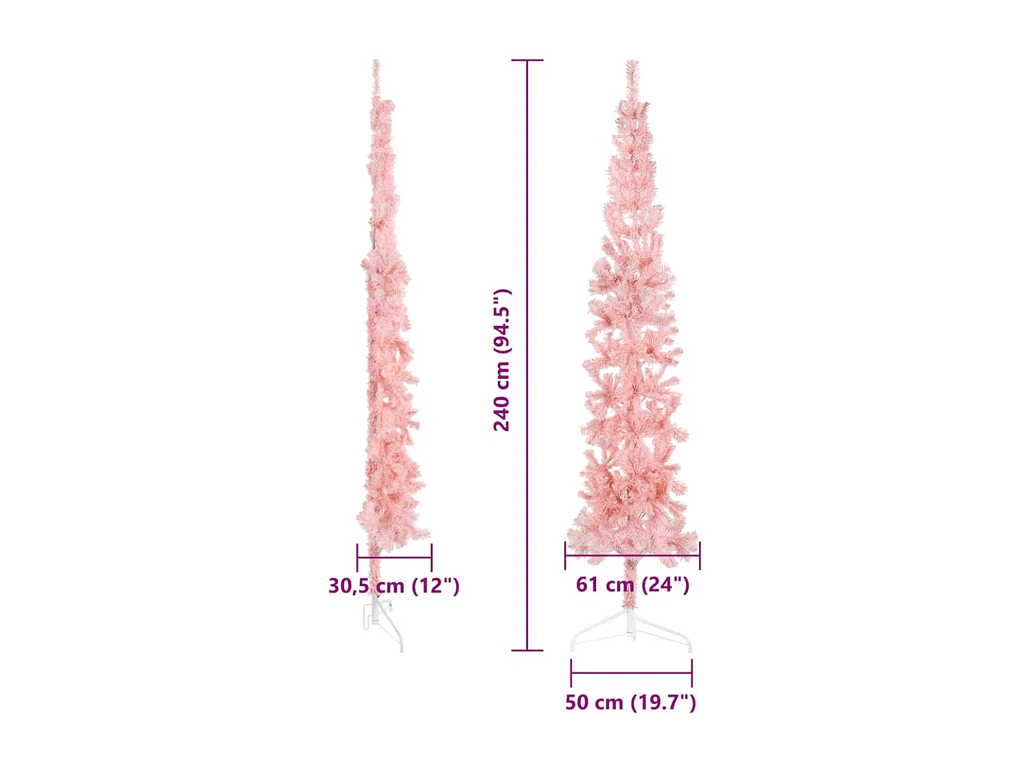 Demi sapin de Noël artificiel mince avec support Rose 240 cm
