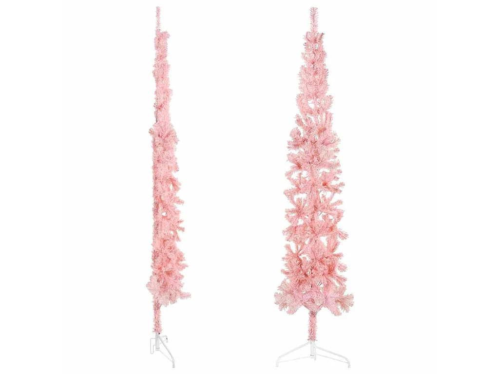 Kunstkerstboom half met standaard smal 240 cm roze