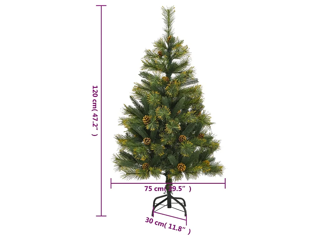 Kunstkerstboom met scharnieren en dennenappels 120 cm