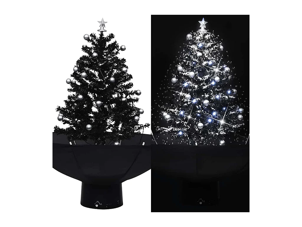 Kerstboom sneeuwend met paraplubasis 75 cm PVC zwart
