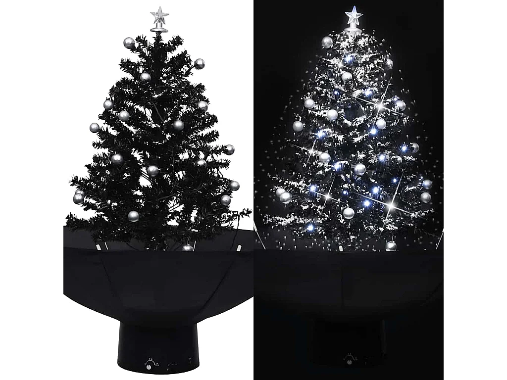 Arbre de Noël neigeux avec base de parapluie Noir 75 cm PVC