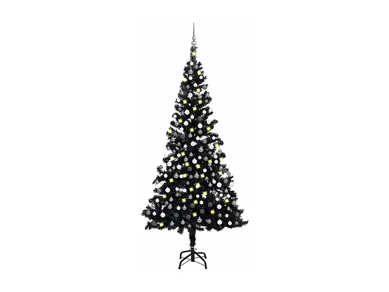 Kunstkerstboom met verlichting en kerstballen 210 cm PVC zwart