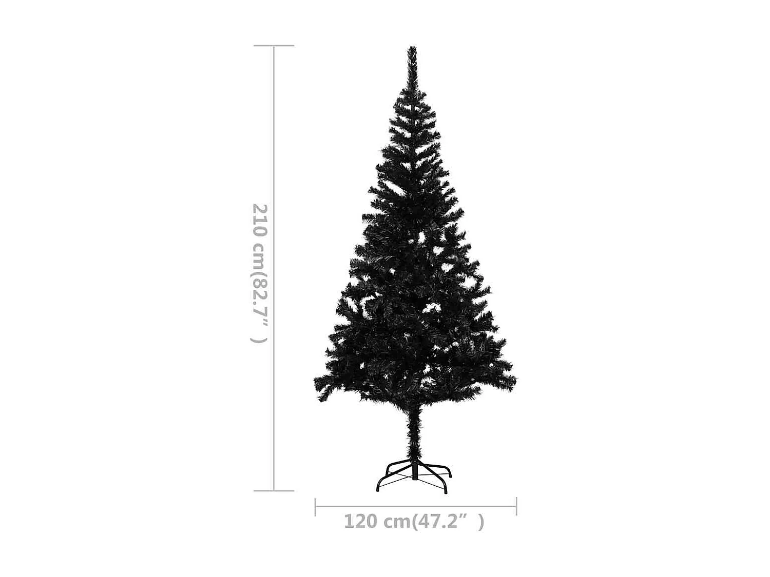 Arbre de Noël artificiel pré-éclairé et boules noir 210 cm PVC