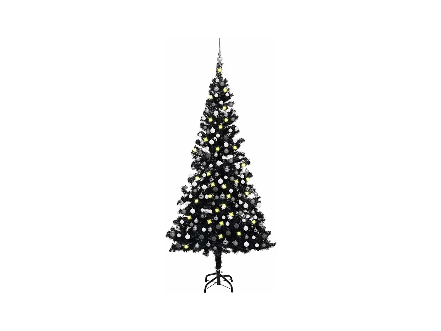 Kunstkerstboom met verlichting en kerstballen 210 cm PVC zwart