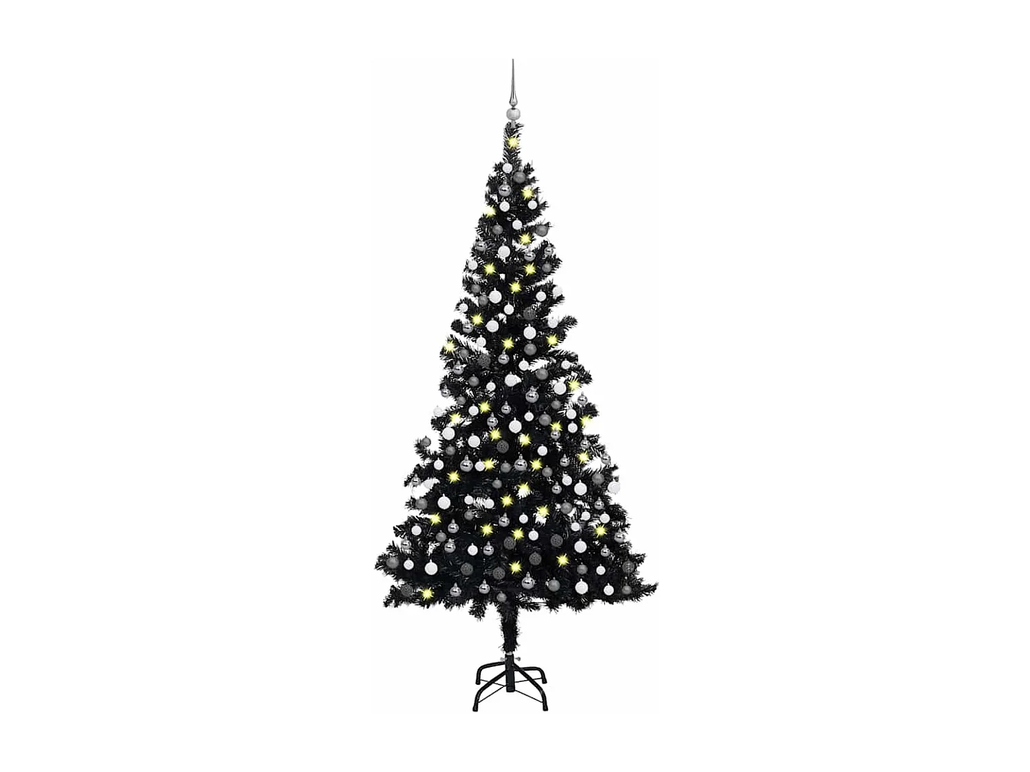 Árvore Natal artificial pré-iluminada c/ bolas PVC preto