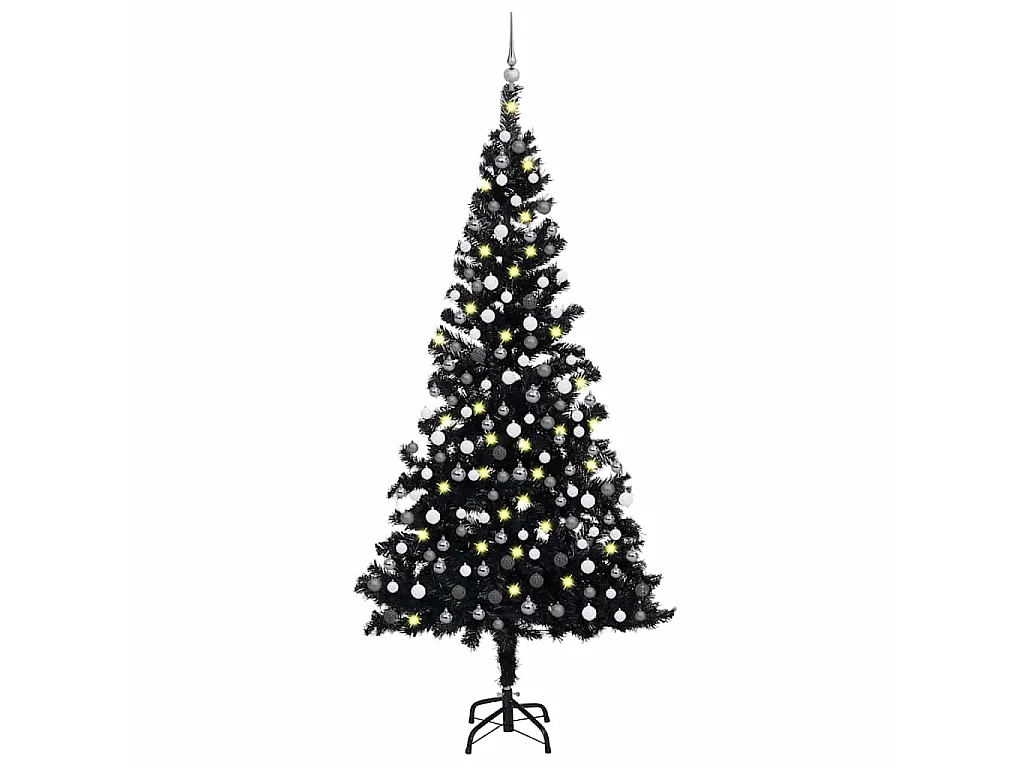 Árvore Natal artificial pré-iluminada c/ bolas PVC preto