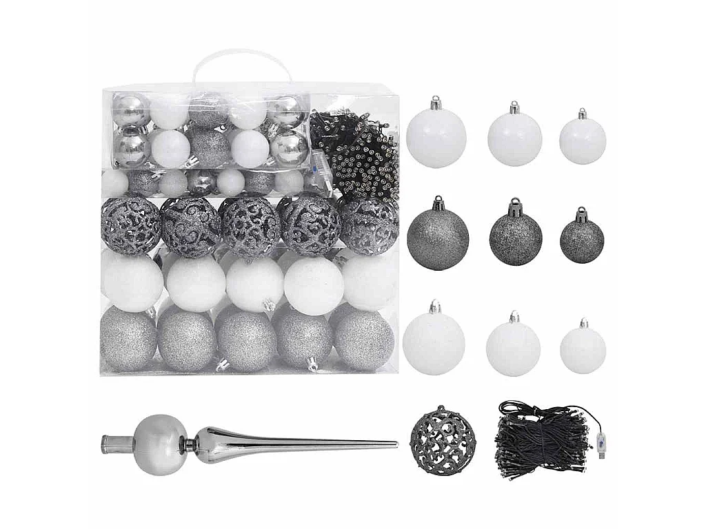 Árvore Natal artificial pré-iluminada c/ bolas PVC preto