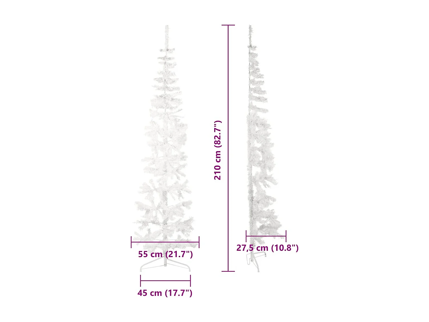 Demi sapin de Noël artificiel mince avec support Blanc 210 cm
