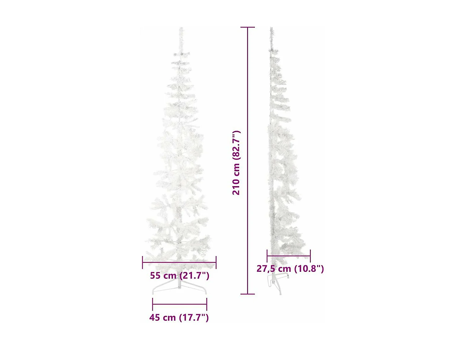 Demi sapin de Noël artificiel mince avec support Blanc 210 cm