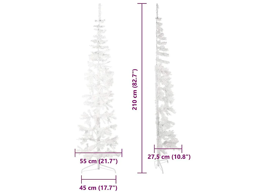 Albero Natale Artificiale Sottile a Metà Supporto Bianco 210 cm