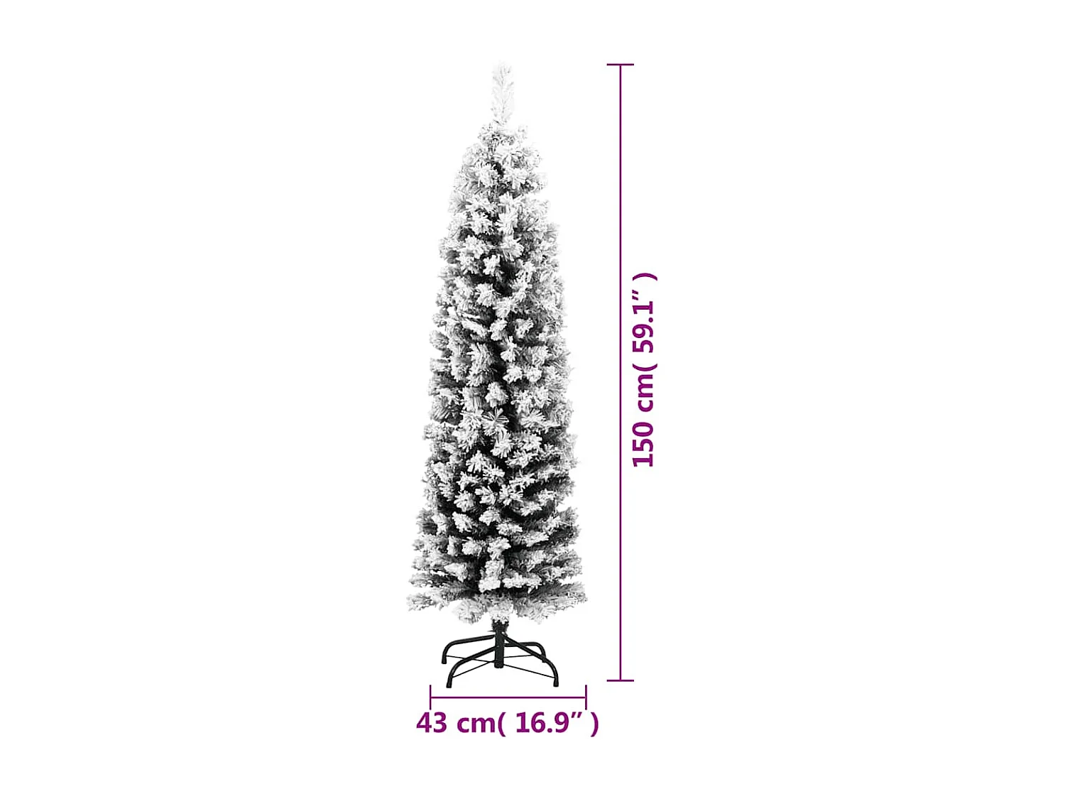 Sapin de Noël artificiel mince flocon de neige vert 150 cm PVC