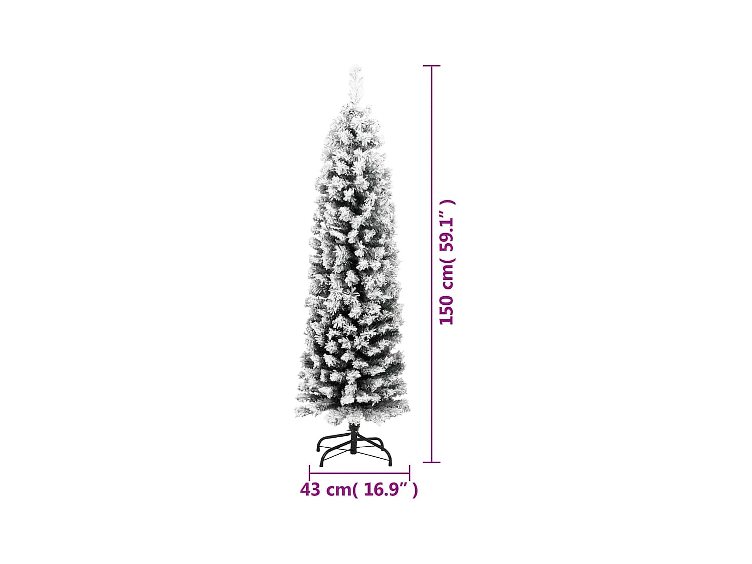 Sapin de Noël artificiel mince flocon de neige vert 150 cm PVC