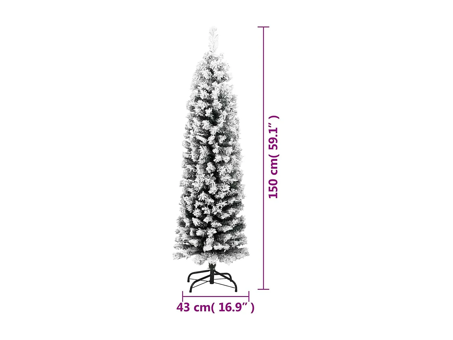 Künstlicher Weihnachtsbaum Schlank mit Schnee Grün 150 cm PVC