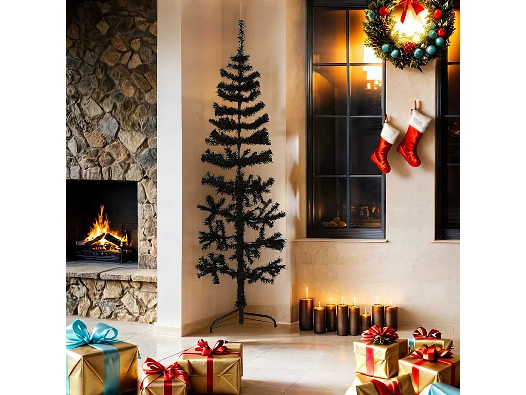 Künstlicher Halb-Weihnachtsbaum Ständer Schlank Schwarz 180 cm