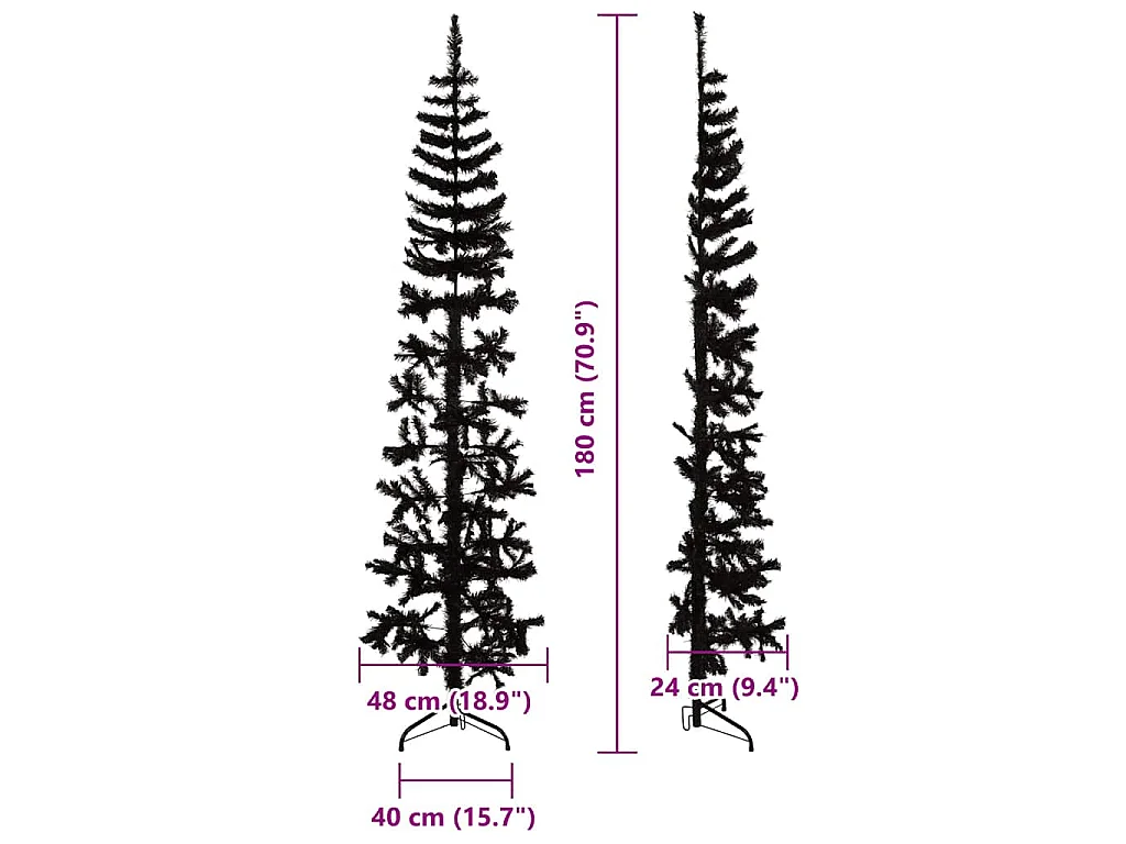 Albero Natale Artificiale Sottile a Metà e Supporto Nero 180 cm