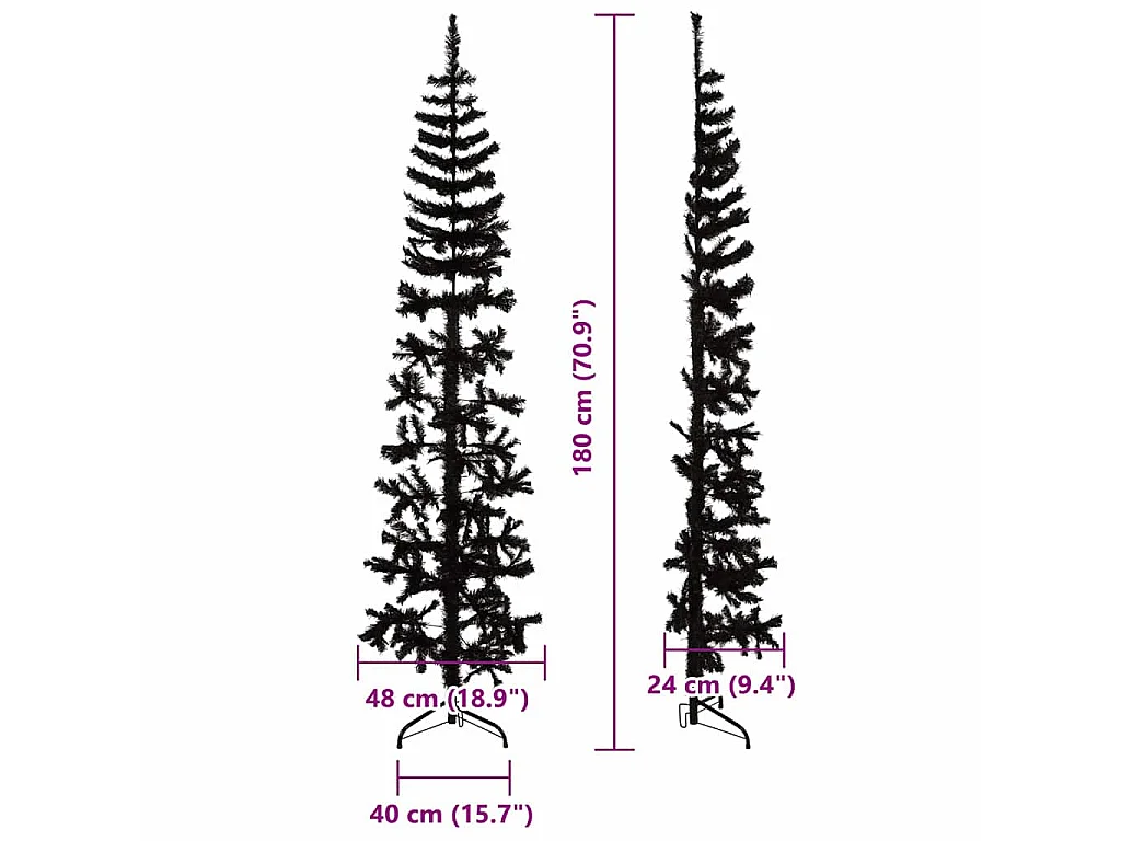 Albero Natale Artificiale Sottile a Metà e Supporto Nero 180 cm