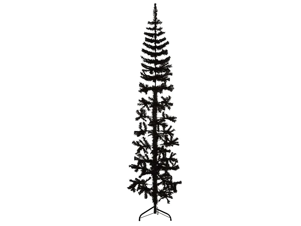 Albero Natale Artificiale Sottile a Metà e Supporto Nero 180 cm